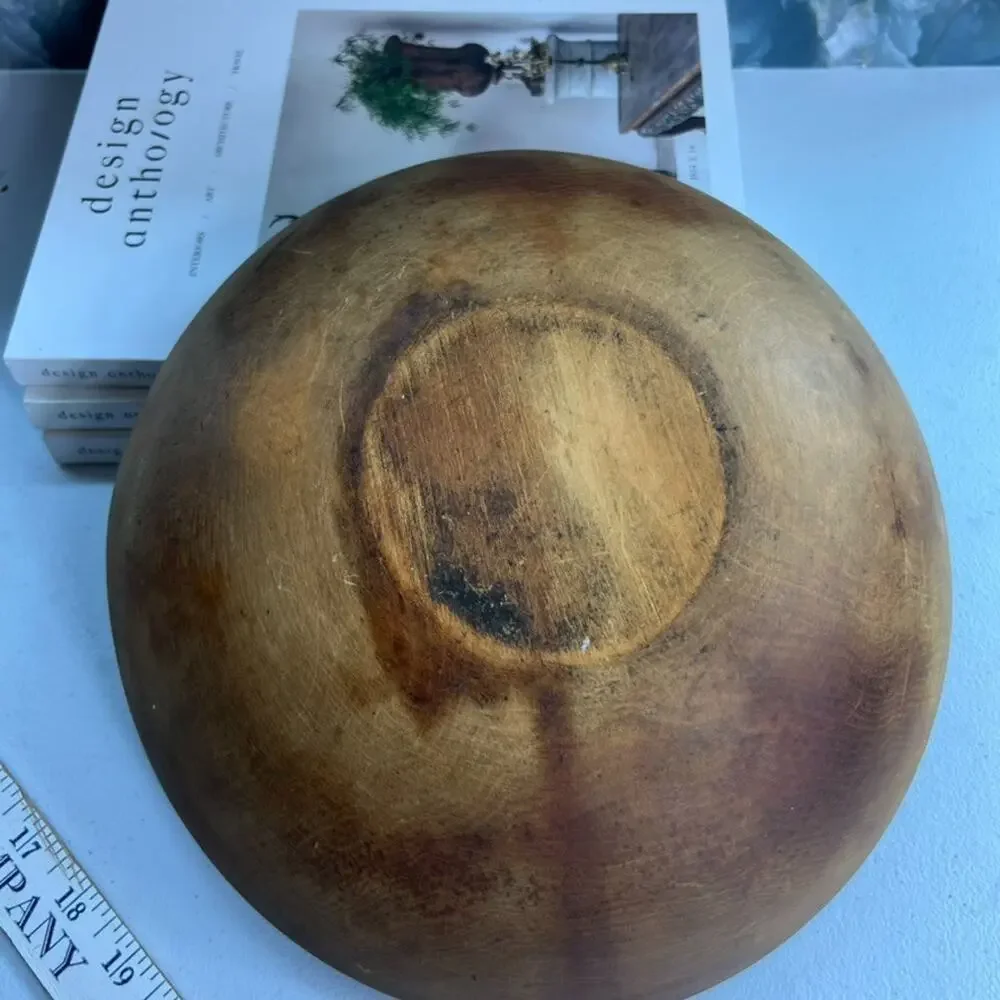 Antique Primitive Hand Turned Wood Dough Bowl 11